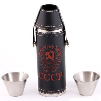 Фляга цилиндр 8OZ + 2 стопки "СССР"