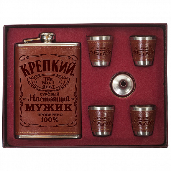 Набор фляга+4 стопки "Крепкий мужик"