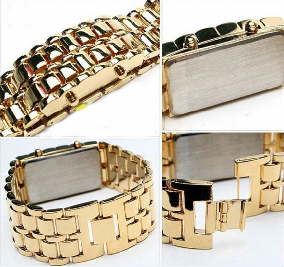 Часы LED браслет металл золото