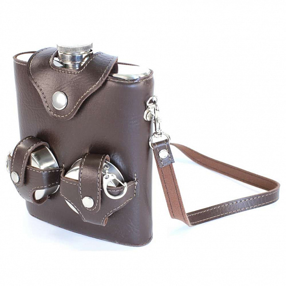 Фляга "Герб РФ" сталь 18Oz + 2 складные стопки