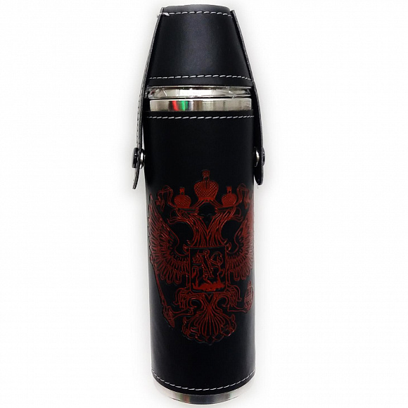 Фляга цилиндр 10OZ + 2 стопки "Герб РФ"