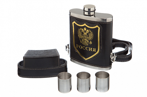 Фляга 8OZ + 3 стопки "Герб РФ"