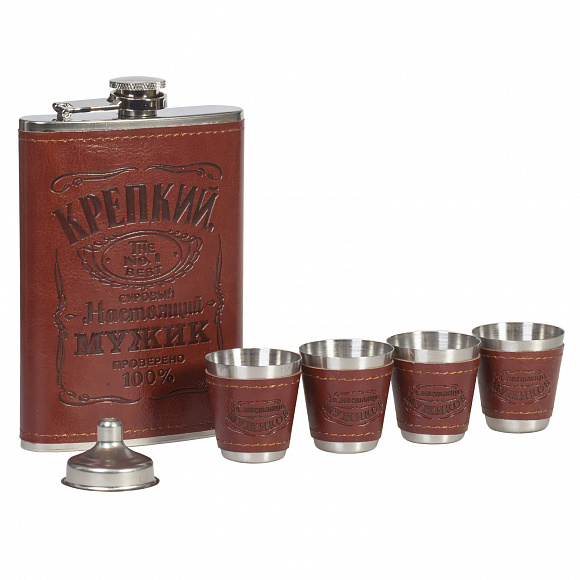 Набор фляга+4 стопки "Крепкий мужик"