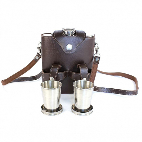 Фляга "Герб РФ" сталь 18Oz + 2 складные стопки