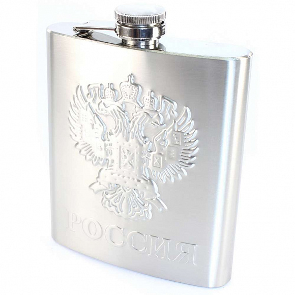 Фляга "Герб РФ" сталь 18Oz + 2 складные стопки